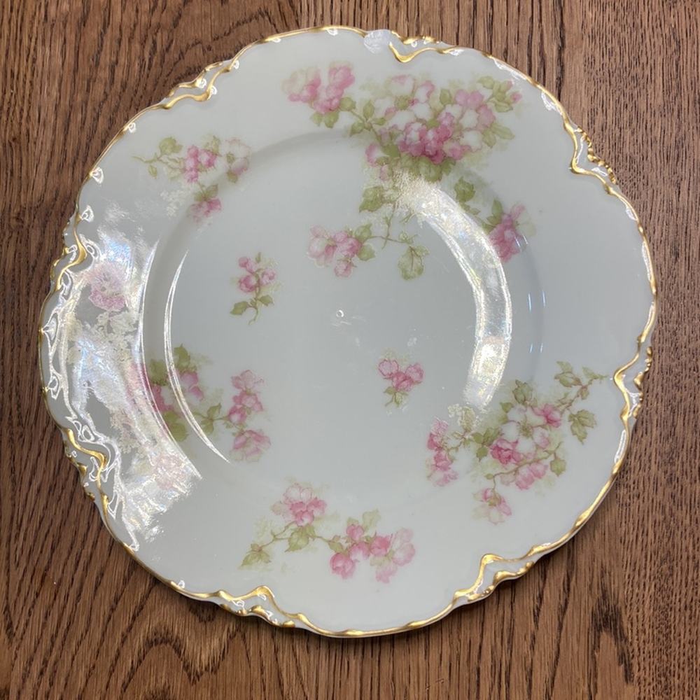 4 Antique Haviland Limoges Luncheon Plates with Pink Apple Blossoms - Picture 7 of 9